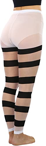 Image of ToBeInStyle Women's Wide Horizontal Contrast Stripe Tights Opaque Hosiery