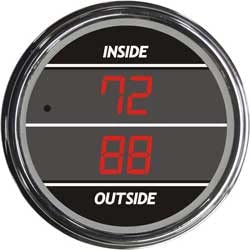 Inside Outside Auto Thermometer Gauge dual display for Kenworth 2006+ - Bezel: Chrome - LED Color: Red