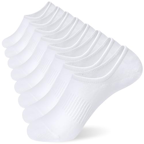 SIXDAYSOX White Mens No Show Socks 8 Pair Invisible Low Cut Socks With Arch Support 12-14