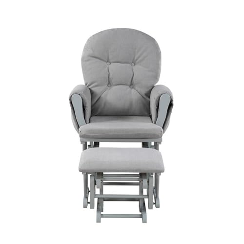 Image of Suite Bebe Mason Nursery Rocking Chair with Ottoman, Wooden Glider for Baby Nursing, Smooth Gliding Rocker, Gray and Oyster