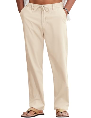 Image of COOFANDY Mens Cotton Linen Pants Casual Drawstring Summer Beach Pants Lightweight Linen Dress Trousers