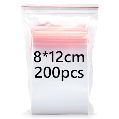 8x12cm Resealable Clear Plastic Bags 200Pcs Small Grip Seal Bags Thickening and Durable Sealable for Kitchen Storage Office Supplies Stationery Storage ect.