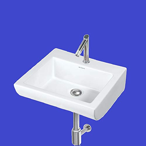 Image of Wash Basin Wall Hung Mounted Glossy Finish White Sink for Bathroom - (16 x 15 x 6 Inch)