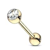 1 Pc Gold Plated 6mm Clear Press Fit CZ Ball Barbell Tongue Ring 14g