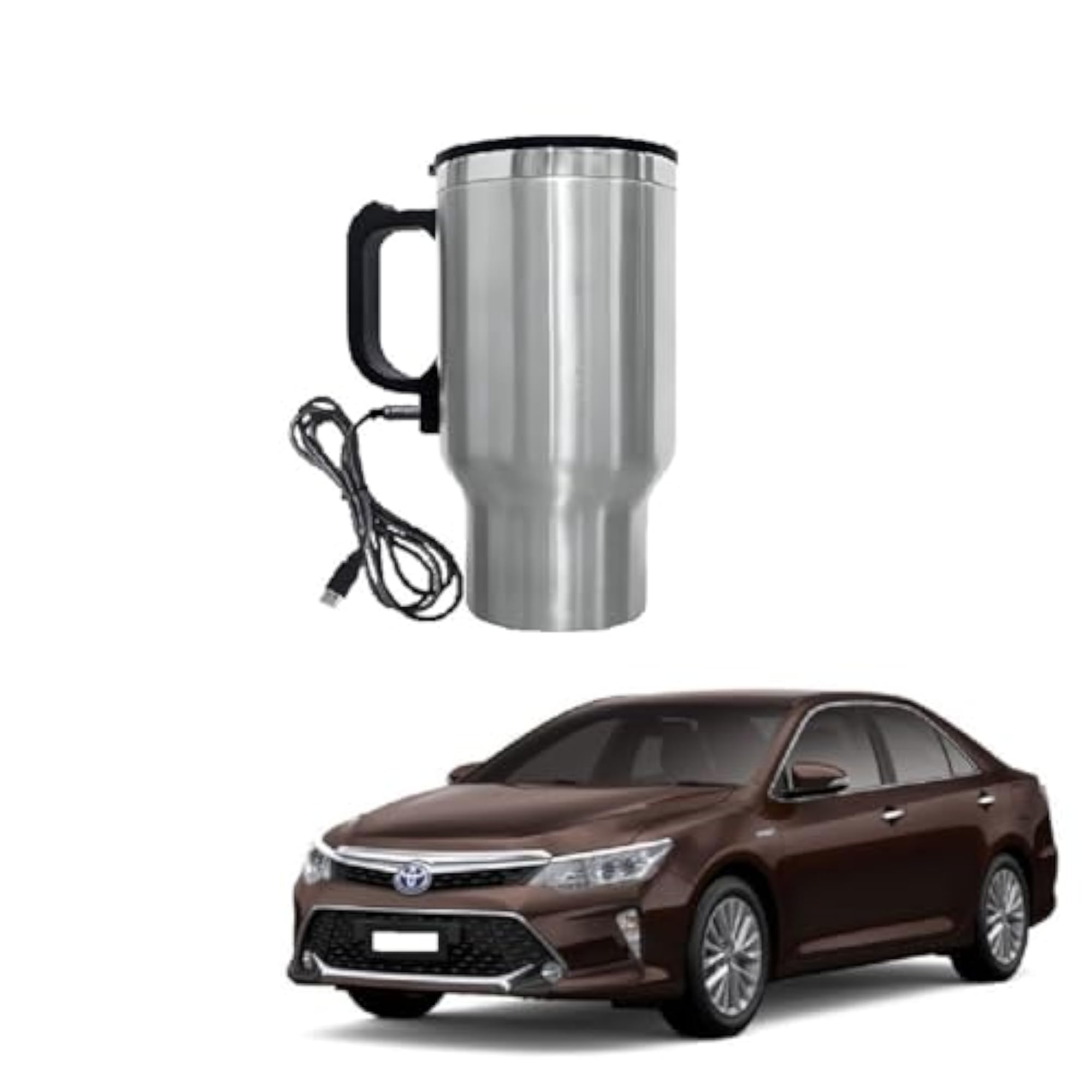 USB-Powered Stainless Steel Electric Car Travel Mug, Silver
