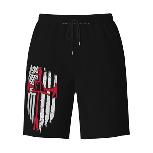 American Flag Firefighter Thin Red Line Fire Department Mens Swim Trunks Quick Dry Board Shorts 7" - Hawaii Beach Swimwear4
