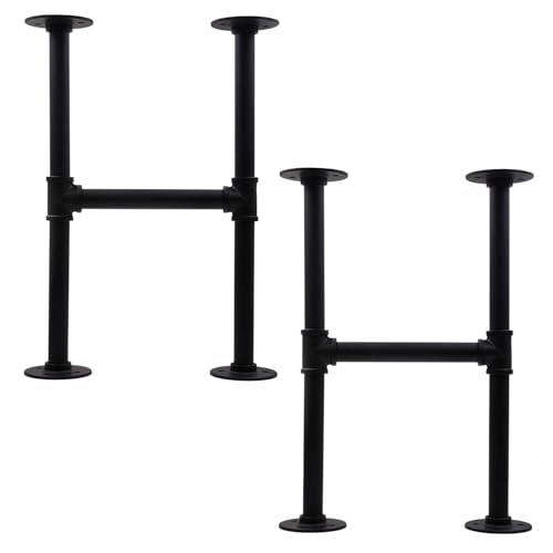 Itvexeme 28 Inch Industrial Pipe Table Leg Set, Iron Base Legs for Coffee Tables, Desks, NightstandVintage, Dark Grey Black Rough Pipes, 2pcs