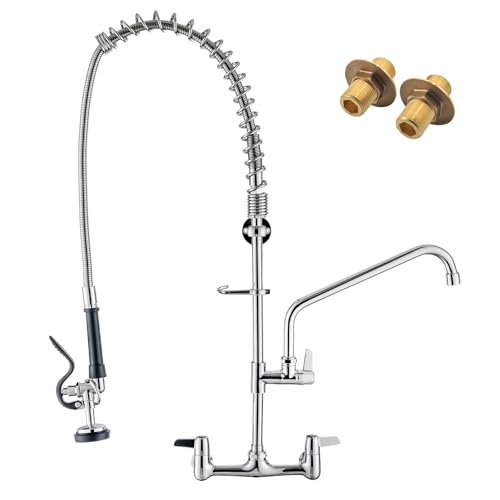 Image of GIMILI Commercial Sink Faucet with Sprayer, 36 inch Height 8 Inch Center Pull Down Wall Mount Faucet for Restaurant, Kitchen, Industrial, Farmhouses Sink