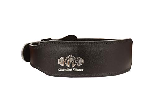 Unlimited Fitness Weight Lifting Belt for Sports and Fitness - Genuine Leather Belt with Adjustable Buckle - for Deadlifting, Squats, Powerlifting, Cross Fit, and Cross Training (Large, Black)