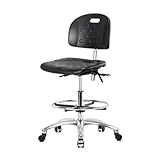 Thomas ECOM CLR-HPMBCH-CR-T1-A0-NF-CC Industrial Clean Room Polyurethane Medium Bench Height Chair with Chrome Base, with Tilt, Chrome Casters Without Arms and Foot Ring