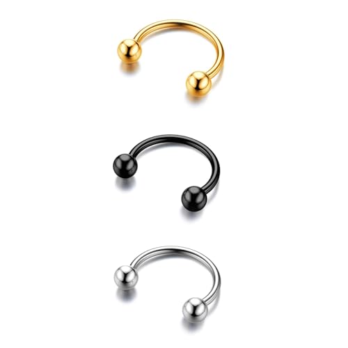 BodyBonita G23 Titanio Ferro di Cavallo Septum Piercing - 3 Pezzi Anelli per Naso Barbell Circolare Gioielli per Setto Nasale Piercing Naso Labbro Conch Helix Rook Misto 16G 8mm