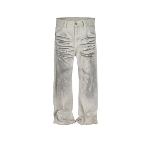 Men's and Women's Jeans Retro Pants Print High Street Wash Hole Jeans