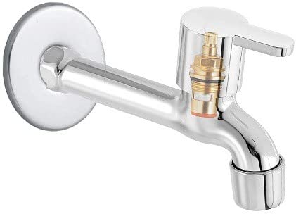 Image of Stainless Steel Long Body Tap with Wall Flange for Bathroom (Chrome Finish) Bib Tap Faucet
