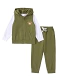 Hihosdor Toddler Boy Clothes Hooded Sweatshirts Pants Set Fall Winter Boys 3 Piece Outfits, Green, 2-3 Years