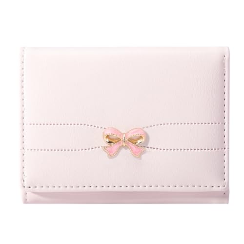Sunwel Fashion Wallets Girls Cute Coquette Bow Small Wallet Aesthetic Card Holder ID Window Purse for Women (PINK BOW PINK)