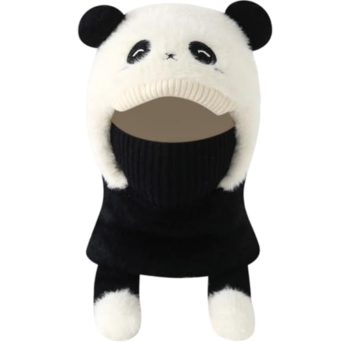 AMOFIA Girls Balaclava Knit Hat Boys Animals Cartoon Hoodie Hats Winter Fuzzy Neck Gaiter with Fleece Lining 2-10 Years Black