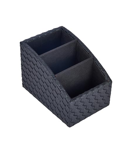 Image of Premsons Remote Holder for Table Vegan Leather - 3 Section Aesthetic Desk Organiser for Work from Home - TV Remote Stand for Living Room - Multipurpose Stationery Tray for Home Storage - Black