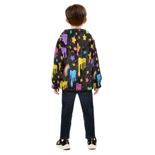 Colorful Stars Rainbows and Drips Toddler Fleece Jacket Girl Boys Hooded Fleece Jacket Coat Warm Outwear Zip-up 3-10T4
