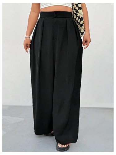 OYOANGLE Women's Plus Size High Waisted Wide Leg Pants Work Dressy Casual Pleated Trousers4