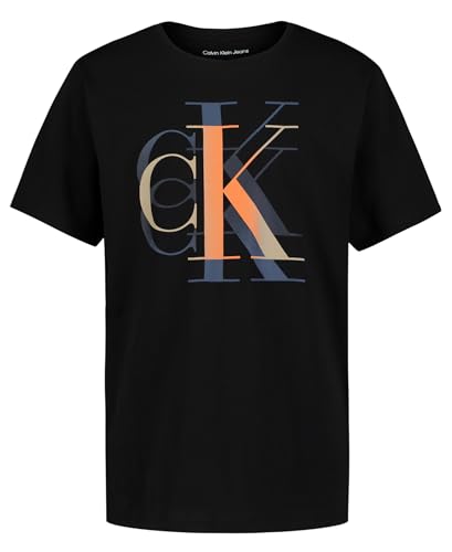 Calvin Klein Boys' Short Sleeve Logo Crew Neck T-Shirt, Soft, Comfortable, Relaxed Fit, Blended Black, 8