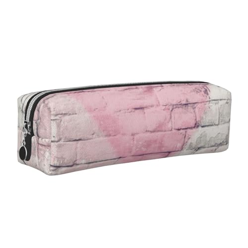 Image of kkvhhyuo Wood Brick wall Love Heart Print Leather Pencil Case, Pen Pouch Pen Bag with Silver Zipper Cosmetic Makeup Bag for Students Artists Teachers Office