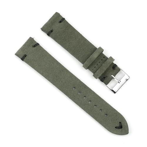 Correas de Reloj Vintage de Cuero de Gamuza, Correa de Repuesto de 18mm, 20mm, 22mm y 24mm para Accesorios de Reloj,Green-Black Line-20mm