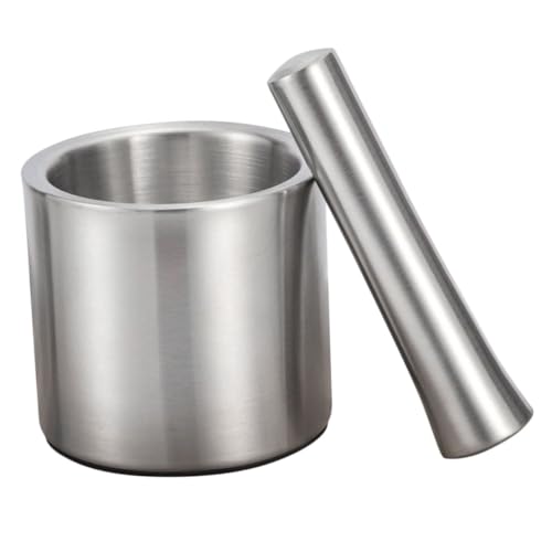 LOLIPPYY Mortero de Acero Inoxidable Multifunción para Machacar Ajo y Especias Compacto y Portátil para Uso Doméstico y Restauración Fácil de Limpiar y Duradero