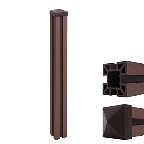Mendler WPC-Pfosten Sarthe-WPC-Zaun, Pfeiler Pfahl, Stecksystem - 98cm, braun