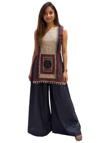 Image of ANNI Designer Co Ord Set for Women Cotton Blend Printed | Kurta Palazzo Set for Woman | Straight Coord Outfit Round Neck Sleeveless Stylish Ethnic Dress Trendy Womens Clothing