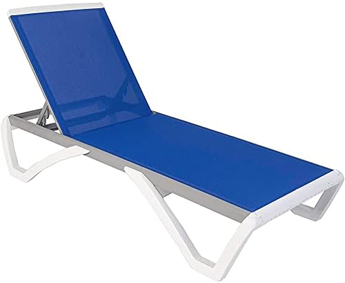 Kozyard Alan Full Flat Alumium and Polypropylene Resin Legs Patio Reclinging Adustable Chaise Lounge with Sunbathing Textilence, 5 Adjustable Position (Blue Textilence W/O Table)