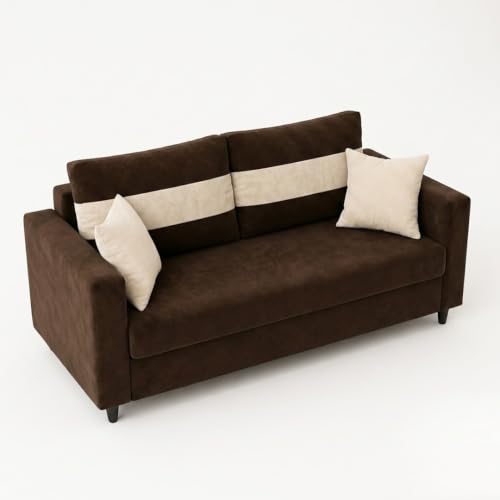 Image of FURNY Luxury Conva 2 Seater Sofa Set for Living Room |Soft Suede Fabric Upholstered | Modern Cushioned Comfortable Couch for Home Office & Drawing Room | Dark Brown