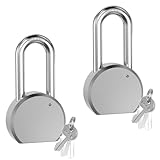 Lanuovx 2 Pack Matte Chrome Padlocks Keyed Alike, 2.5 Inch (65mm) Heavy Duty Solid Steel Outdoor Lock, High Security Hardened Steel Shackle for Gates, Fences, Storage Units & Toolboxes
