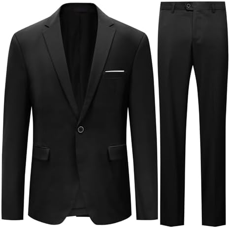 Allthemen Herren Anzug 2 Teilig Slim Fit Anzüge Business Sakko Hose Set | Hochzeit, Formelle, 1 Knopf, Revers, Einfarbig, Einreihiger, Modern Fit, Smoking, Komplett Set, Elegant
