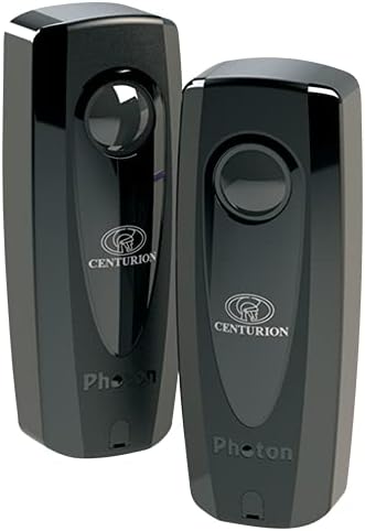 Two black Centurion Photon wireless photoelectric sensors