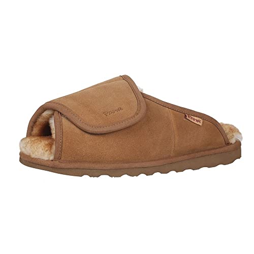 PAMIR Men's Adjustable Sheepskin House Slippers with Memory Foam Indoor Outdoor Open Toe Scuff