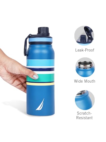 Image of NAUTICA Premium Leak-Proof Insulated Water Bottle - 1pc (Fender)| 750ml | Stainless Steel Flask with 24 Hours Temperature Retention | Ideal for Travel, Gym, Office Use Austin Printed-Blue /Yellow