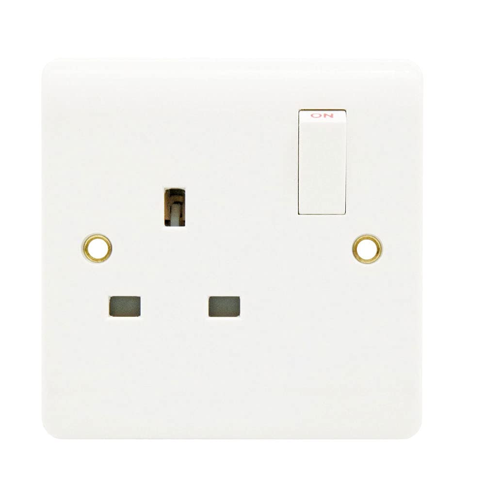Buy 13A 1 Gang Single Pole Switch Socket White Square Round Edge