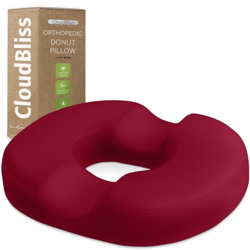 Image of CloudBliss Donut Pillow Stadium Seat Cushion for Tailbone Pain Relief and Hemorrhoids, Memory Foam Seat Chair Cushion, Portable Seat Cushions for Bleachers, Car, Home & Office