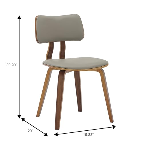 LeisureMod 5-Piece Round Dining Set, Walnut Wood Table and 4 Light Grey Leather Dining Chairs, Modern Kitchen and Home Furniture - Image 4