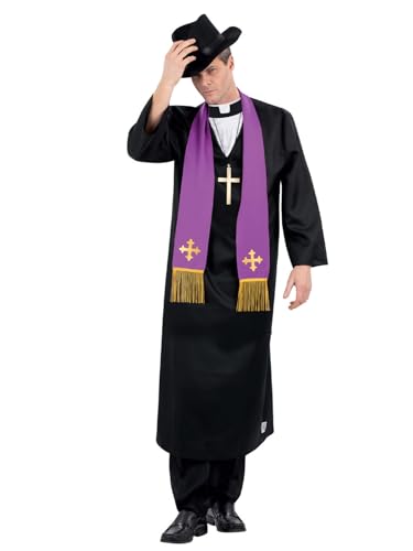Smiffys The Exorcist, disfraz del padre Merrin, Bata con cuello, chal, collar con cruz y sombrero