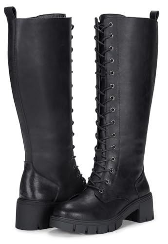 Image of Vepose Women's 953 Knee High Combat Boots Chunky Platform Heel, Lace Up Gothic Punk Work Boots for Dresses and Jeans