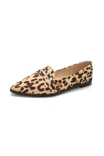 Image of Pointy Toe Penny Loafers for Women Dress Office Work Flats Shoes | Comfortable Women's Faux Suede Leather Slip On Flat Loafers for Driving Business Casual Cute Ballet Shoes