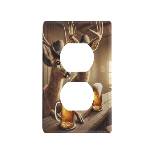 Cowboy Deer Light Switch Cover Decorative Receptacle Outlet Wall Plate Guard Plastic Wall Outlet Cover for Farmhouse Home Decor Livingroom (Duplex Outlets Cover)