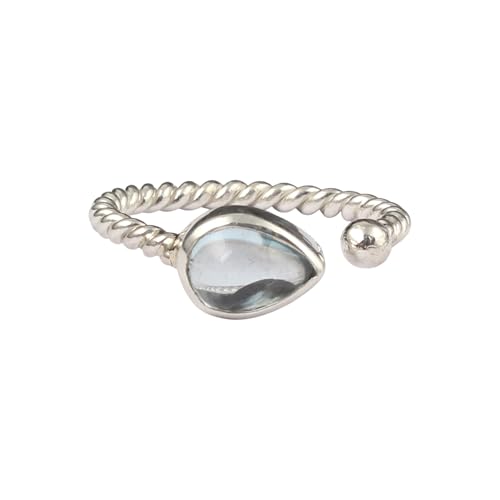 Bague topaze bleue en argent 925 massif avec anneau torsadé artisanal