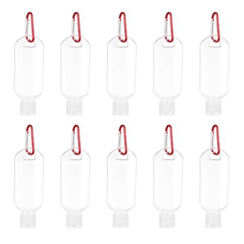 Hoite 10 botellas de desinfectante de manos de 60 ml con llavero, portátiles, a prueba de fugas, de plástico, con tapa abatible para uso en el hogar, la oficina y exteriores.