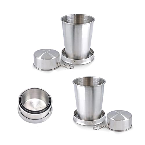 PHMING 2er Set Faltbecher Edelstahl 150ml, Faltbare Becher mit Deckel, Zusammenklappbare Faltbecher Outdoor für Camping, Reisen & Wandern