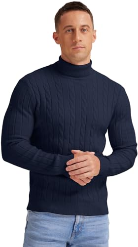 NITAGUT Men's Casual Turtleneck Sweaters Warm Twisted Pattern Knitted Slim Fit Pullover Sweater4