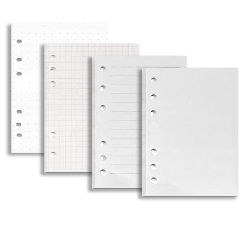SFLHHDM A5 システム手帳リフィル, 160枚(40枚×4冊), メモ帳, 専用リーフ, a5サイズ リフィル用紙, 詰め替え用紙 6穴バインダー対応 (A5横罫/方眼/無地/ドット 4冊混合160枚入)