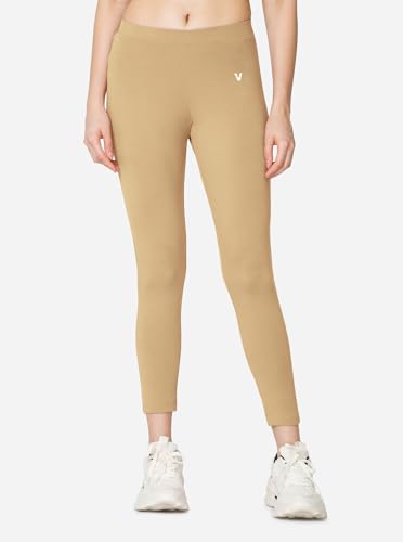 Image of VSTAR PL02 Women Ankle Length Stretchable Slim Fit Leggings with Secured Side Pocket | Moisture-Wicking | Soft Waistband & Cotton-Elastane Fabric | XXL | Butter Scotch