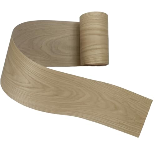 White Oak Wood Veneer Sheet Flat Cut 8.5x 98 Iron On Stick Veneer Roll Without Paper Pre-glued Hot Melt Self Adhesive Tape for Cabinet Furniture Plywood Door Speaker Renovation